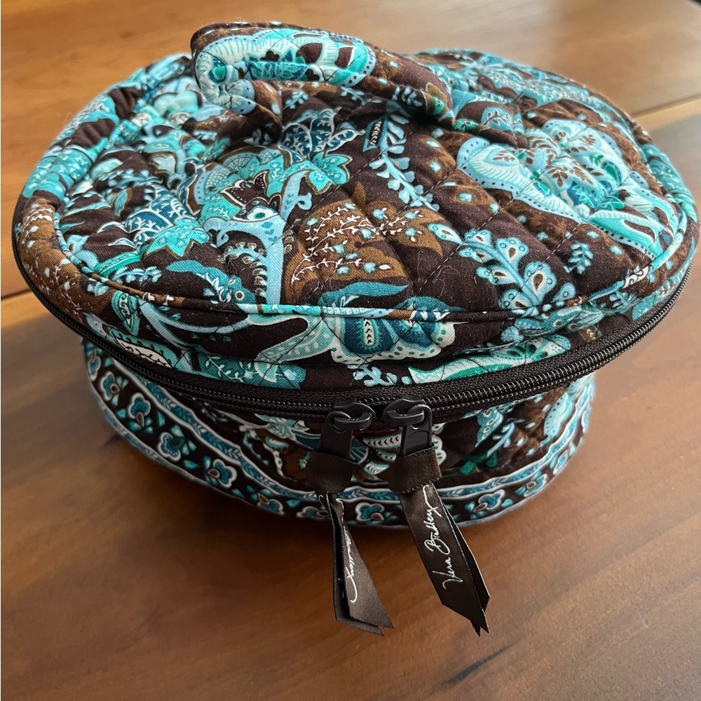 Vintage Vera Bradley Java Blue Round Cosmetic Toi… - image 1